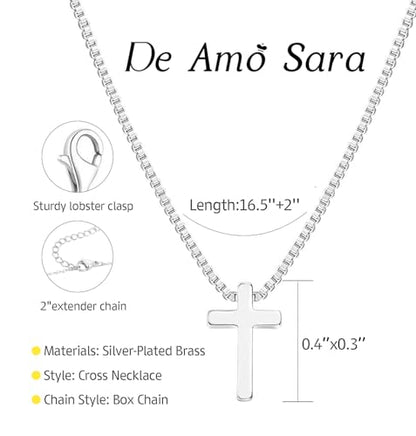 Cross Necklace for Women, Dainty 14K Gold Plated Cross Pendant Simple Long Necklaces for Women, Christian Faith Necklace Trendy Gold Jewelry Gifts for Easter - color: silver small cross necklace