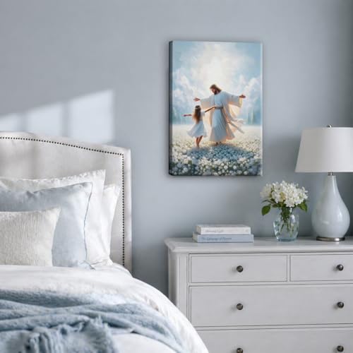 Jesus with Little Girl Canvas Wall Art, Gallery Wrapped Print, 12x16 - color: Double-1, size: 16"L x 12"W
