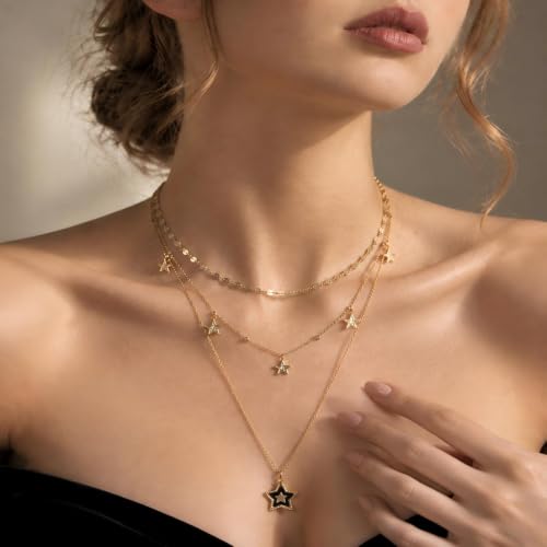 SEADAY Layered Gold Necklace for Women,14K Plated Stackable Pendant Set - color: Gold-SET3