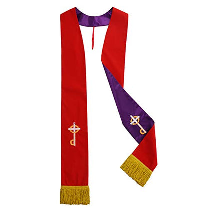 BLESSUME Church Clergy Pastor Reversible Stole - color: Purple and Red