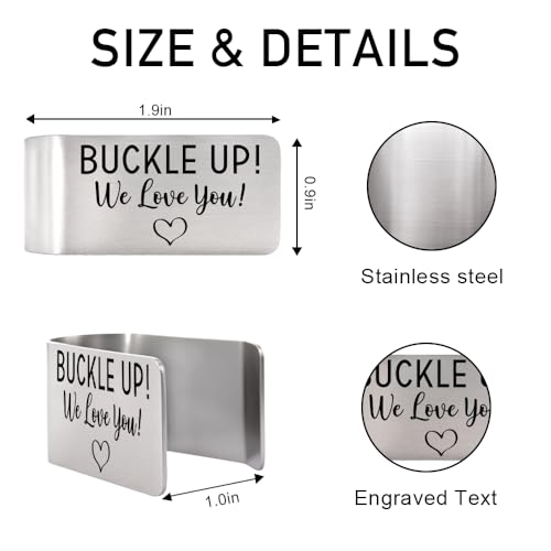 Buckle Up We Love You Visor Clip for Cars, Car Charm Gifts for Women Men Mom, Drive Safe Car Accessories Gifts for Husband Dad Son Grandpa Drivers Friends Family, Fathers Day Birthday Present - color: Silver