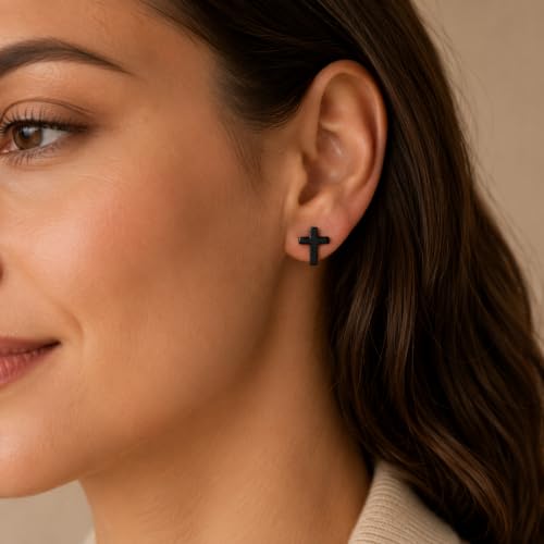 Stainless Steel Stud Earring for Women, Black Fashion Jewelry with Cubic Zirconia, Push Back Closure, Heart, Star, Moon, Butterfly, Cross and Minimalist Styles