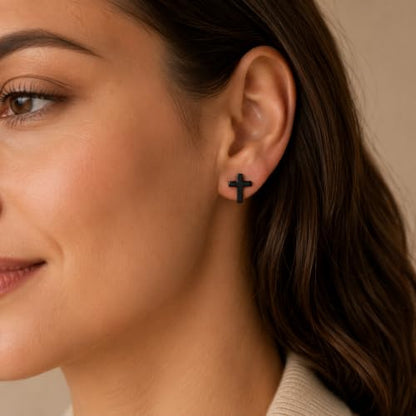 Stainless Steel Stud Earring for Women, Black Fashion Jewelry with Cubic Zirconia, Push Back Closure, Heart, Star, Moon, Butterfly, Cross and Minimalist Styles