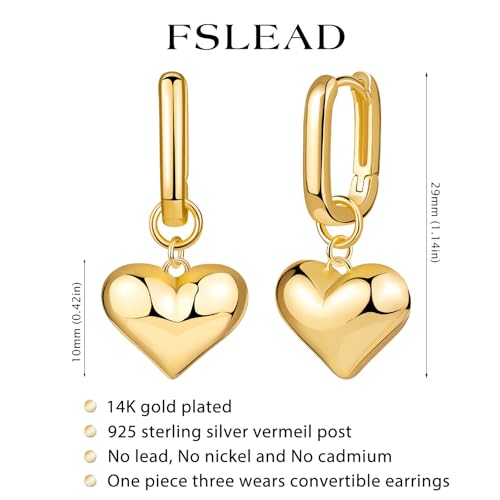 14K Gold Earring Cross Waterdrop Butterfly Heart Knot Earrings for Women Gold Silver Cross Leverback Drop Gold Silver Teardrop Hoop Dangle Earring White Gold Dangle Drop Earring - color: Gold-Puff Heart Dangle Earrings