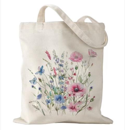 Canvas Tote Bag with Zipper Handles for Women Bridesmaid Birthday Wedding Mother Ladies Shopping Gift Bags - color: Flower-3