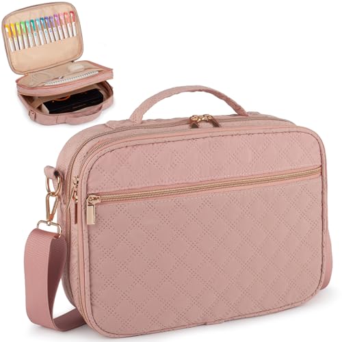 Large Bible Cover for Women,2 Compartments Bible Bag for Church - color: 2 Lays,Pink