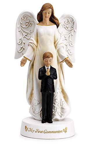 Joseph's Studio by Roman, 7.75" H Angel with Praying Boy My First Communion Figure, Resin and Stone Religious Gift