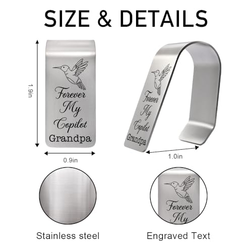 Forever My Copilot Grandpa Car Visor Clip, Hummingbird Visor Clips for Cars, Sympathy Memorial Gifts for Who Lost Their Grandpa, Car Accessories for Driver, New Driver Gifts for Men Women - color: Silver
