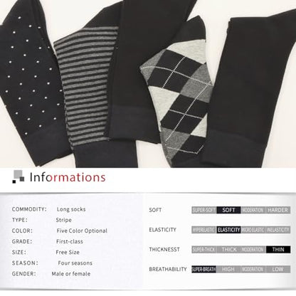 Men's Colorful Striped Dress Socks, 5-Pack Cotton, Sock Size 10-13 - color: Classic Black & Gray Mix