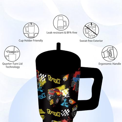 24oz Monster Truck Tumbler with Handle and Straw, Truck Gifts for Boys - color: Truck1