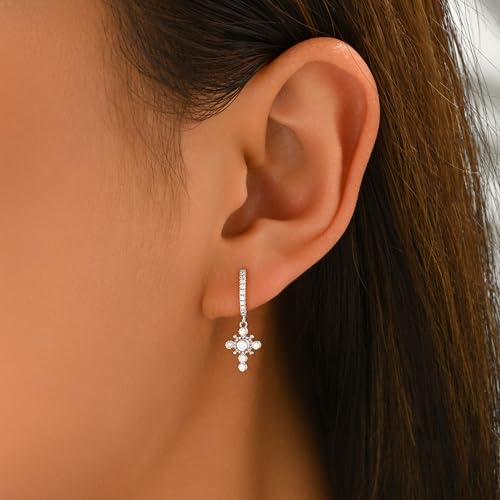 925 Sterling Silver Crown Cross Drop Dangle Earrings for Women - color: Silver 2