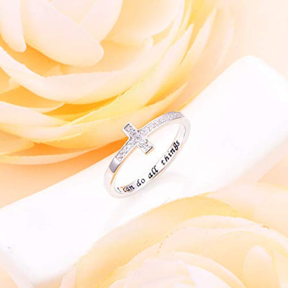 DAOCHONG 925 Sterling Silver Sideways Cross Ring Inspirational Jewelry - style: Cross