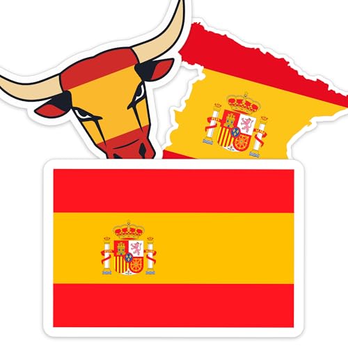 [3pcs] Spain Sticker Pack Vinyl Waterproof Decal, Spain Stickers for Laptop - color: Spain Flag Sticker