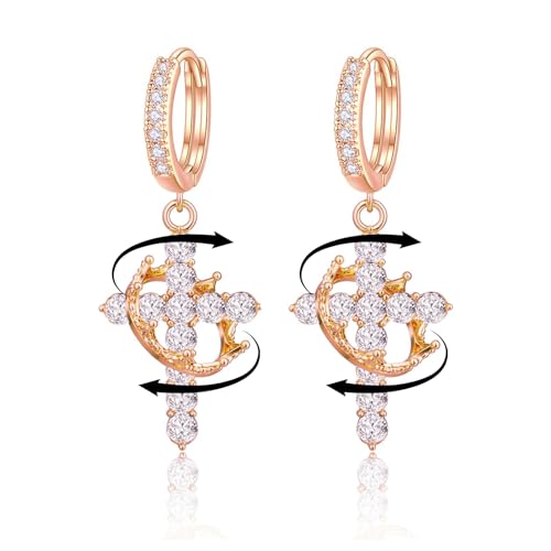 Crown Cross Earrings for Women Gold Cross Hoop Earrings Silver Crystal Crown Huggie Earring Dainty Cute Religious Dangle Earring Trendy Jewelry Accessories - color: rose gold