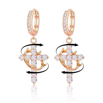 Crown Cross Earrings for Women Gold Cross Hoop Earrings Silver Crystal Crown Huggie Earring Dainty Cute Religious Dangle Earring Trendy Jewelry Accessories - color: rose gold