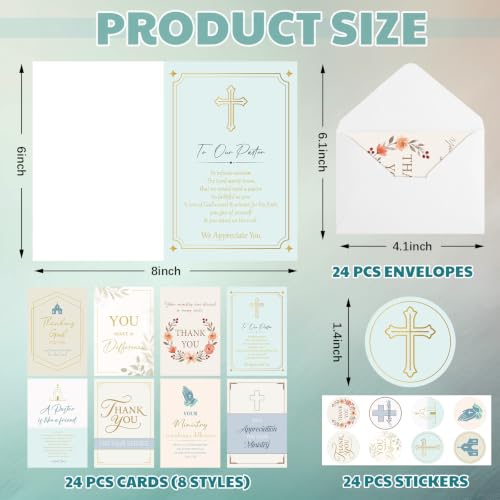 24 Pack Christian Pastor Ministry Appreciation Cards, Pastor - style: Pastor