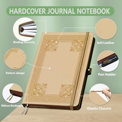A5 Framed Textured Leather Journal, 300 Pages Lined Notebook, Brown Vintage Pattern Hardcover Notebook for Travel Diary, Business, Work and School Daily Writing - style: Framed Textured