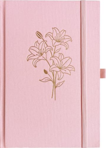 Linen Journal, Pink Notebook, Journal for Women, A5, 6"x8", Hardcover, Lay-flat, Ruled Paper, Lily Flower - color: Linen-Lily-Pink