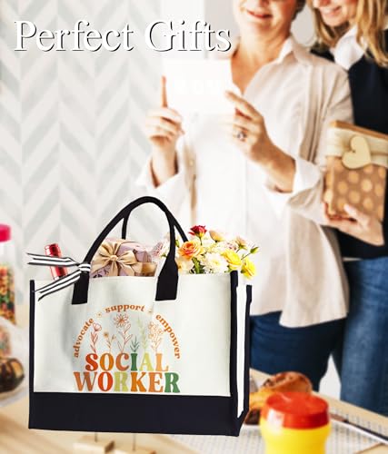 Aesthetic Canvas Tote Bag for Women Girls, Large Tote Bag for Friends Colleagues Leader Manager, 17 x 11.8 x 7 inches - color: Champagne