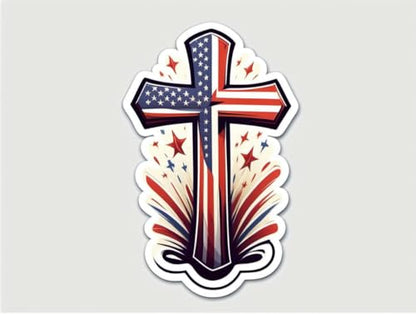 American Flag Cross Vinyl Sticker 3 Inch Waterproof Christian Patriotic Decal Jesus Faith Religious Graphic for Car Laptop Water Bottle Window Bumper Auto Accessory - color: 02