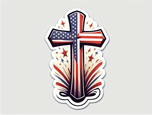 American Flag Cross Vinyl Sticker 3 Inch Waterproof Christian Patriotic Decal Jesus Faith Religious Graphic for Car Laptop Water Bottle Window Bumper Auto Accessory - color: 02