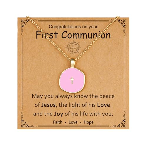 Cross Necklace for Granddaughter Daughter Jewelry Gifts - color: Pink, style: First Communion