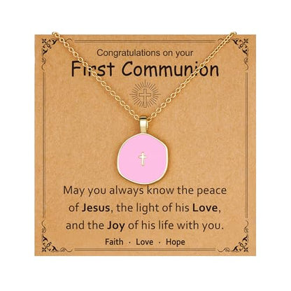 Cross Necklace for Granddaughter Daughter Jewelry Gifts - color: Pink, style: First Communion