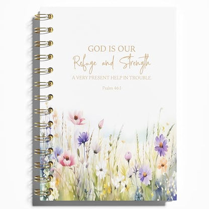 WFSM Bible Floral Notebook - Prayer Journal, Christian Gifts Journal, Bible Verse Notebook, Daily Prayer Journal, Bible Notebooks for Note Taking, Christian Gifts, 5.5x8.3 Inches - color: Refuge Strength
