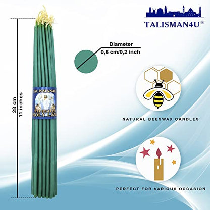 TALISMAN4U 33 Beeswax Taper Candles 11 inch Jerusalem Church Candles - color: Green