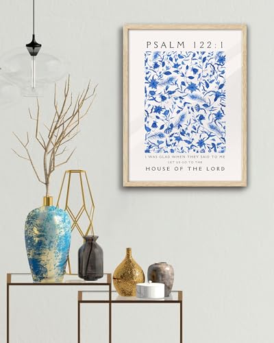 EcoHest 12x16 in Psalm 122:1 Blue Floral Framed Christian Wall Art - color: Framed Blue, size: 16"L x 12"W