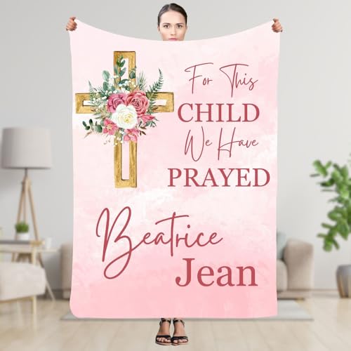First Communion Blanket, Personalized Baby Name Blanket, Hospital Coming Home Comforter, For This Child We Have Prayed Coverlet, Baby Girl Christening Blankets, Newborn Baptismal Blankets Present - color: #Ver7