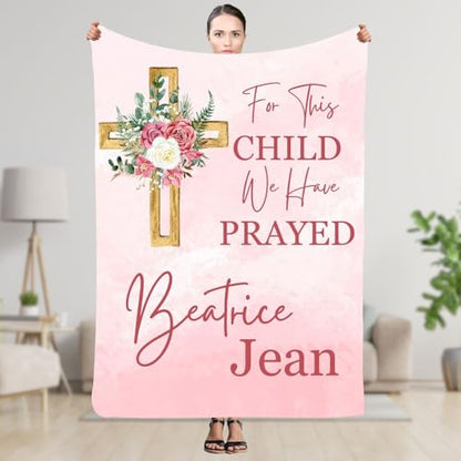 First Communion Blanket, Personalized Baby Name Blanket, Hospital Coming Home Comforter, For This Child We Have Prayed Coverlet, Baby Girl Christening Blankets, Newborn Baptismal Blankets Present - color: #Ver7
