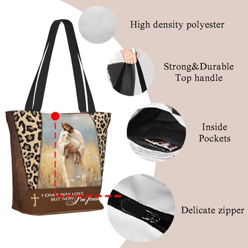 Women's Canvas Tote Bag with Zipper, Large Capacity Shoulder Bag for Work, Travel & Daily Use, Gifts for Mom - color: I Once Was Lost But Now I'm Found