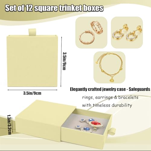 Jewelry Gift Box, 12-Pack Necklace Gift Box Drawer Jewelry Box Bangle Necklace Case For Earrings & Rings, Stylish Necklace Bracelet Organizer, 3.5 x 3.5 x 1.25 Inches (Beige) - color: Beige