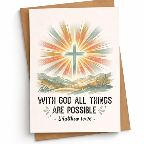 With God All Things Are Possible Christian Encouragement Card Faith Greeting Cards Religious Inspirational Message Thoughtful Gift for Friend Bestie Daughter Son Granddaughter Grandson Coworker Partner Husband Wife - color: with God All Things Are Possibl