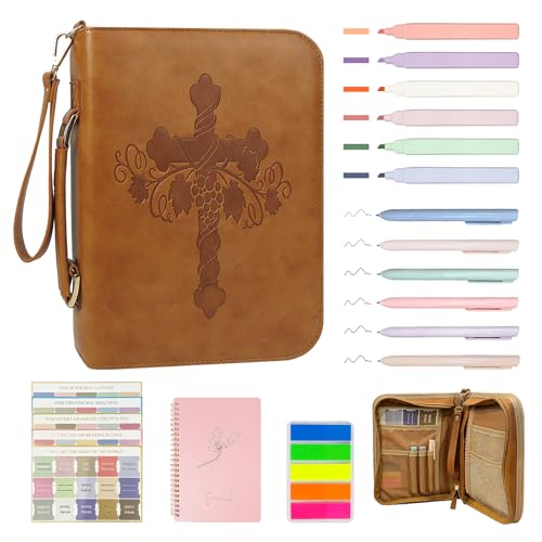 Bible Bag, Bible Accessories Organizer with Zipper and Multiple Pockets, Church Quilted Tote Bag with Handles, Bible Study Supplies for Men and Women, Christian Gifts for Women(Accessories Inside Bag)