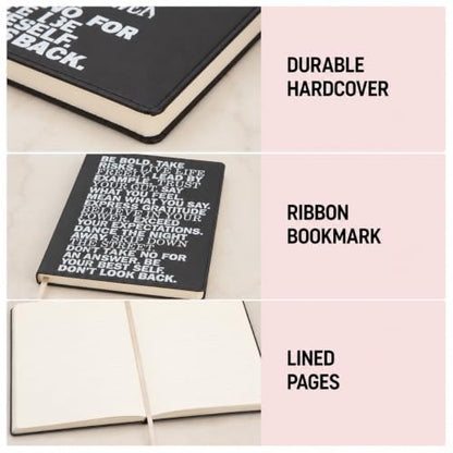 WORLD TRAVELER Large Lined Journal Notebook 256 Ruled White & Ivory Pages - color: Be Bold - Black