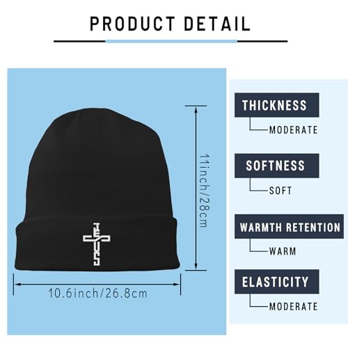 Black Flexible Classic Adult Beanie Cap for Men Women - Warm Knitted Hat for Winter, Chemo Cap Headwear - color: Jesus Cross