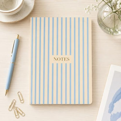 Pearhead Hardcover Journal Notebook 6x8 – Cream & Blue Stripe College-Ruled Writing Journal, 200 Lined Pages for Work, School & Journaling - color: Blue Stripes Notes Journal