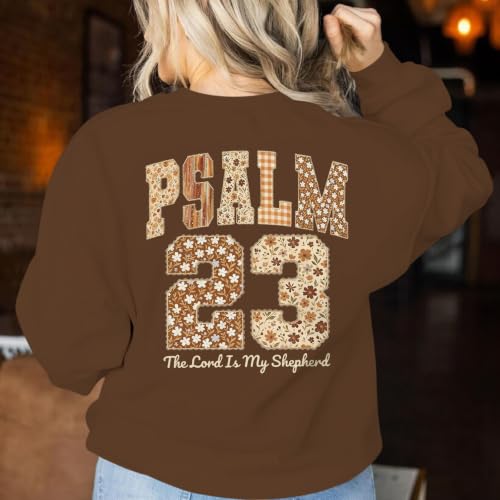BeWithYou Christian Sweatshirts for Women Psalm 23 Sweatshirt Jesus Faith Long Sleeve Shirt Bible Verse Graphic Pullover Tops - color: Brown, size: X-Large