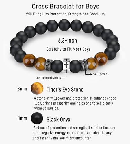 TONY & SANDY Christian Gift for Him Kids Teen Boys Adults Men Cross Bracelet Son Grandson Birthday Graduation Easter Religious Gifts for Men Christmas - style: Baptism ( 6.3 Inches )