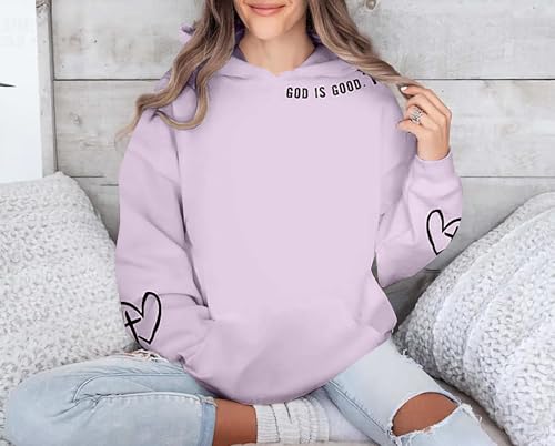 FAYALEQ Christian Sweatshirt For Women God Is Good Hoodies Graphic Tops - color: Purple, size: Small