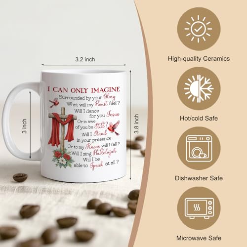 I Can Only Imagine Funny 11oz Double-Sided Ceramic Mug, Christian Cardinal Coffee Mug for Religious Lover Coworker, Faith Christian Coffee Cup, Christmas Inspirational Gifts for Friend Family - color: White39