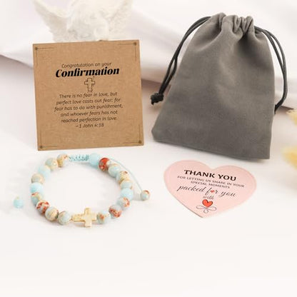 BAYLAY Gifts for Teen Girls Boys, Cross Bracelet for Kids Easter Christian Religious First Communion Baptism Confirmation Gifts for Girls Boys - color: Blue Imperial