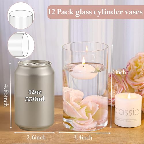 TBWIND 12pcs 6 Inch Clear Glass Cylinder Vases for Centerpieces - size: 12 Pack 6 Inch - Clear