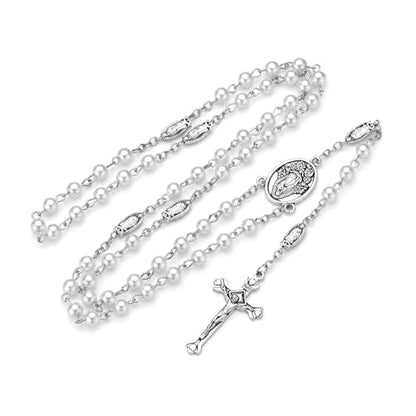 Guadalupe Rosary Beads for Women with Metal Box and 18pcs Holy - color: White