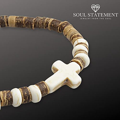 Wood Beaded Cross Bracelet for Men: Confirmation Gifts for Teens First Communion Religious Cross Statement - style: Surfer