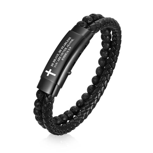 VNOX Men's Inspirational Mantra Engarved Handmade Braided Leather Adjustable Cuff Bangle Bracelet Encouragement Motivational Gift for Men - style: Black-Lava