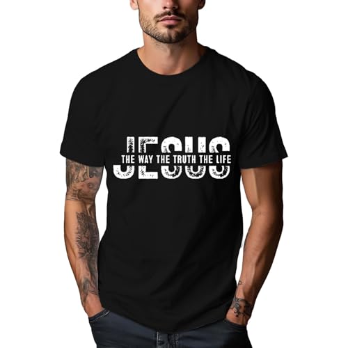 Christian Shirts for Men：Faith Cross Printed T-Shirts Christian Jesus Faith Shirts Holy Bible Tees - color: Black, size: Large
