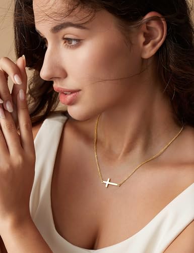 ORAZIO Cross Necklace for Women, Sterling Silver Cross Pendant - color: Gold Plated-Link-Small
